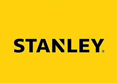 logo stanley rectangle fond jaune écriture noir